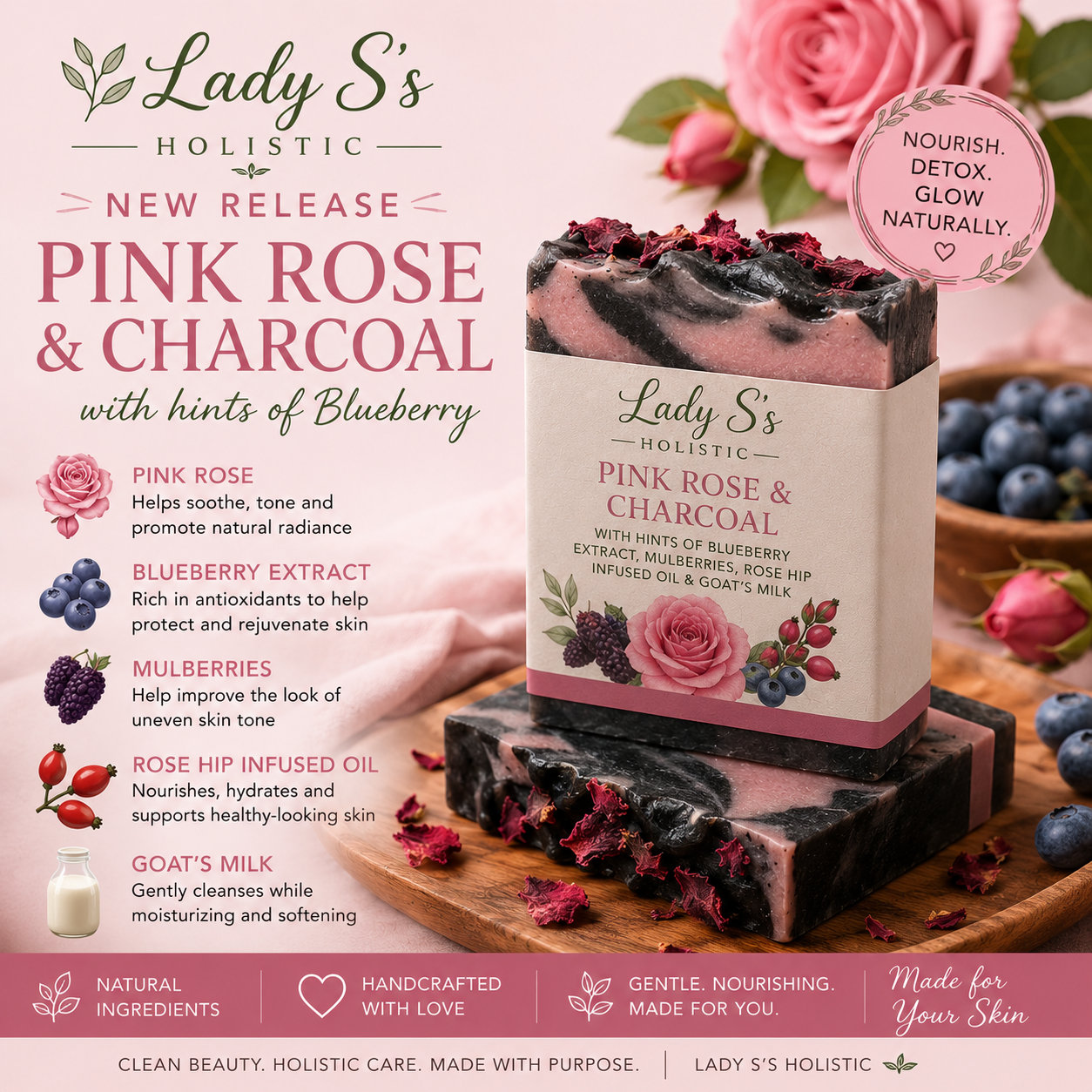 Pink Rose & Charcoal soap